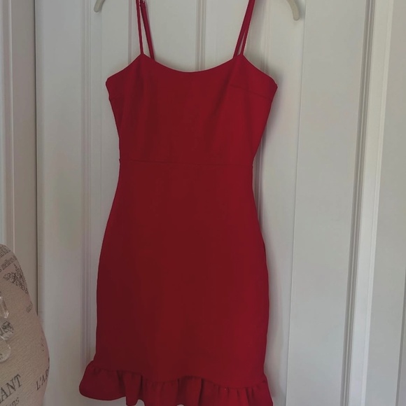 Red Ruffled Mini Dress - Picture 1 of 2